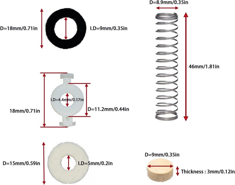CashBeat Trumpet Repair Kit, Trumpet Replacement Parts, Includes 6 Valve Guides, 12 Felt Washers, 4 Water Key Corks, 3 Valve Springs, and 2 O Ring Bumper Stoppers - Image 2